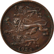 ESTONIA, 2 Senti, 1934, KM #15, AU(55-58), Bronze, 19, 3.37