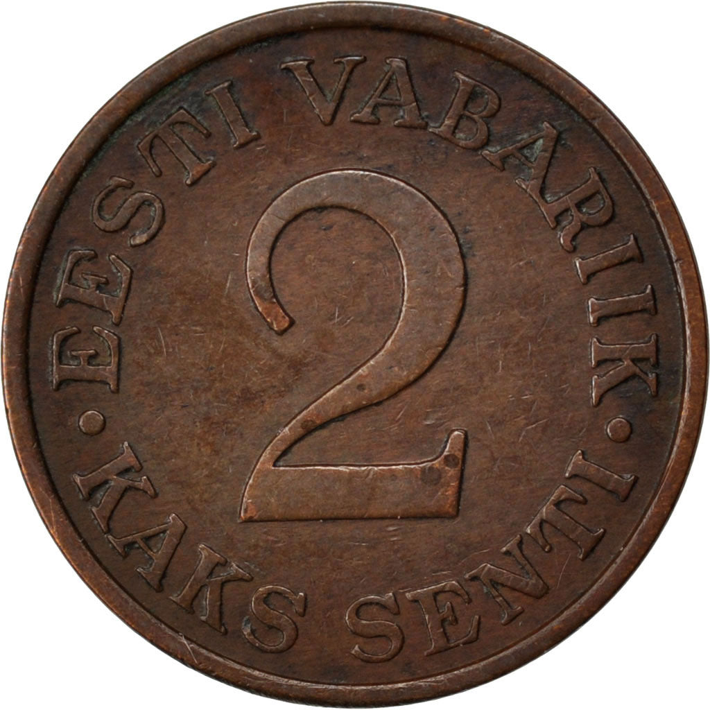 ESTONIA, 2 Senti, 1934, KM #15, AU(55-58), Bronze, 19, 3.37