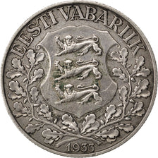 ESTONIA, Kroon, 1933, KM #14, AU(55-58), Silver, 26, 5.93