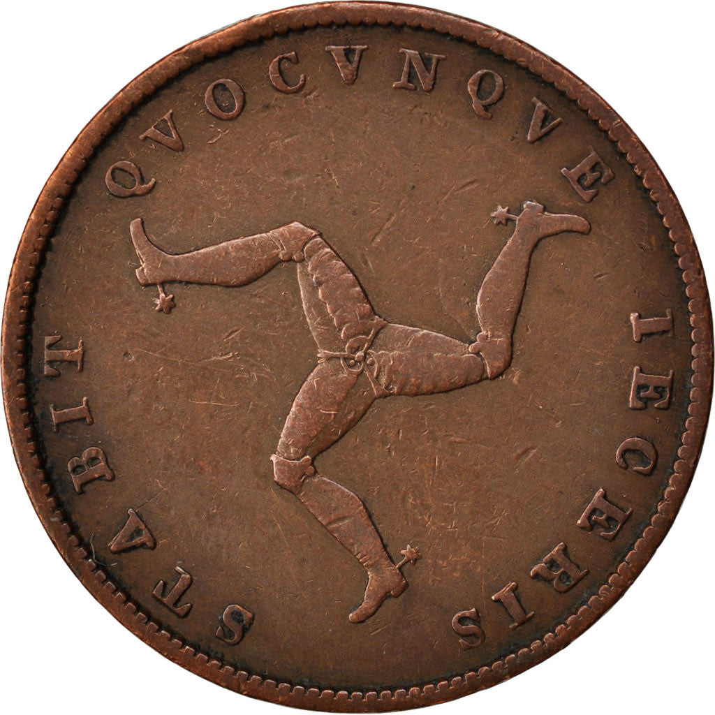 ISLE OF MAN, 1/2 Penny, 1839, KM #13, EF(40-45), Copper, 9.28