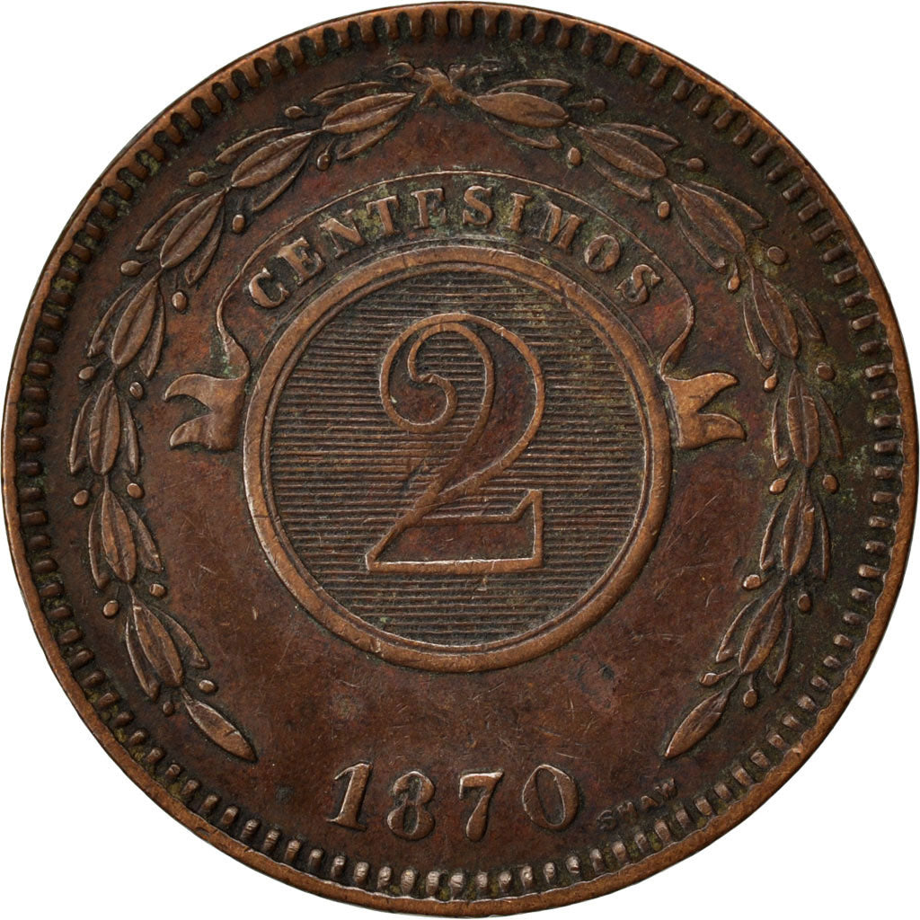 PARAGUAY, 2 Centesimos, 1870, KM #3, EF(40-45), Copper, 9.90