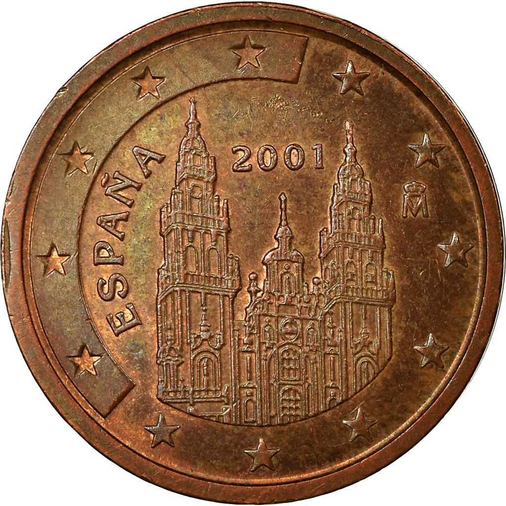 Spain, 2 Euro Cent, 2001, VF(20-25), Copper Plated Steel, KM:1041