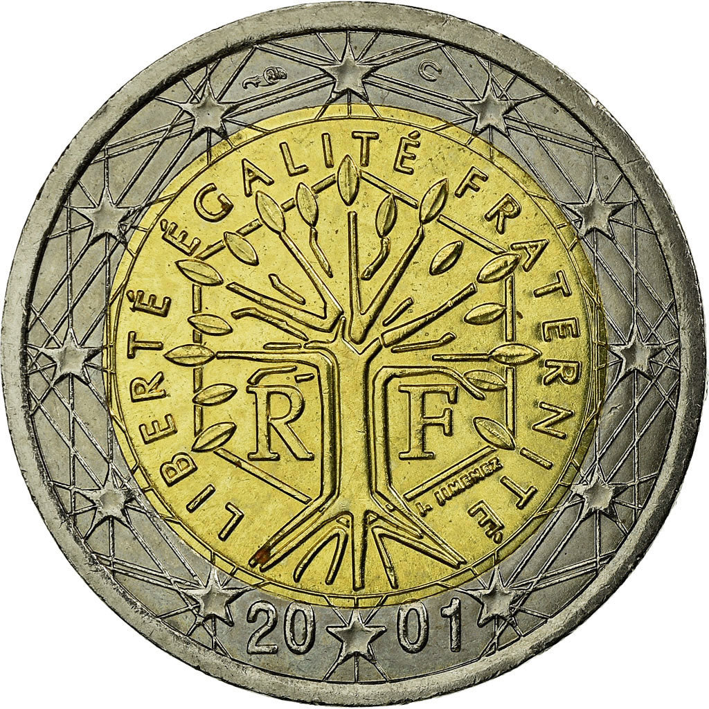 Francia, 2 Euro, 2001, MB+, Bi-metallico, Gadoury:8 ., KM:1289