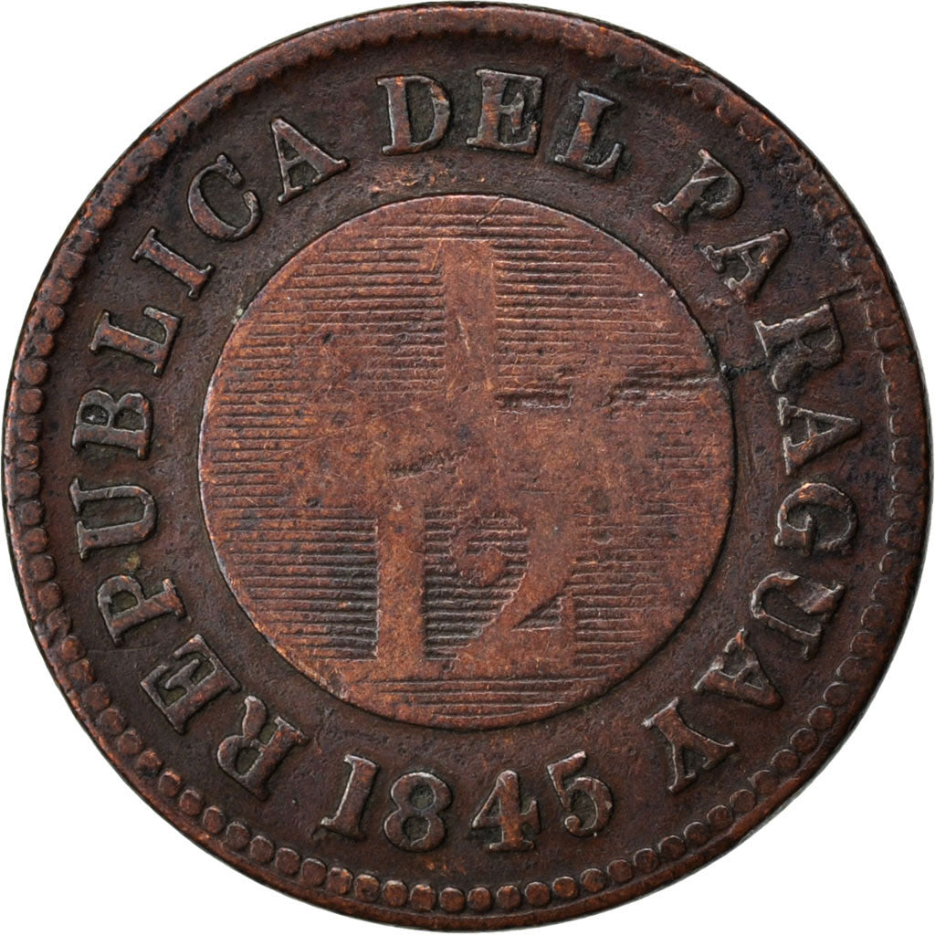 PARAGUAY, 1/12 Real, 1845, KM #1.2, VF(20-25), Copper, 5.64