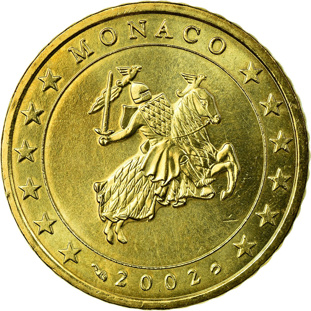 Monaco, 50 Euro Cent, 2002, AU(55-58), Brass, Gadoury:MC177, KM:172