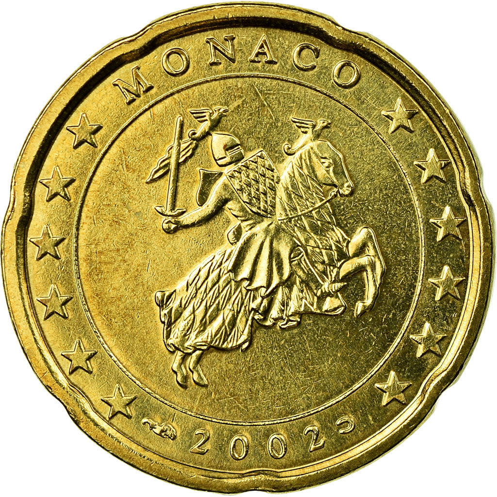 Monaco, 20 Euro Cent, 2002, AU(55-58), Brass, Gadoury:MC176, KM:171