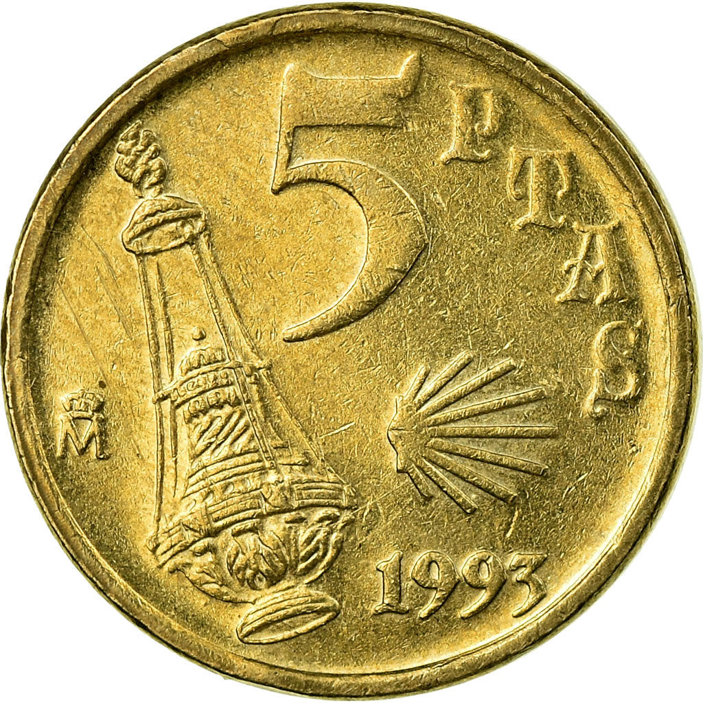Coin, Spain, Juan Carlos I, Jacobeo, 5 Pesetas, 1993, Madrid, AU(55-58)