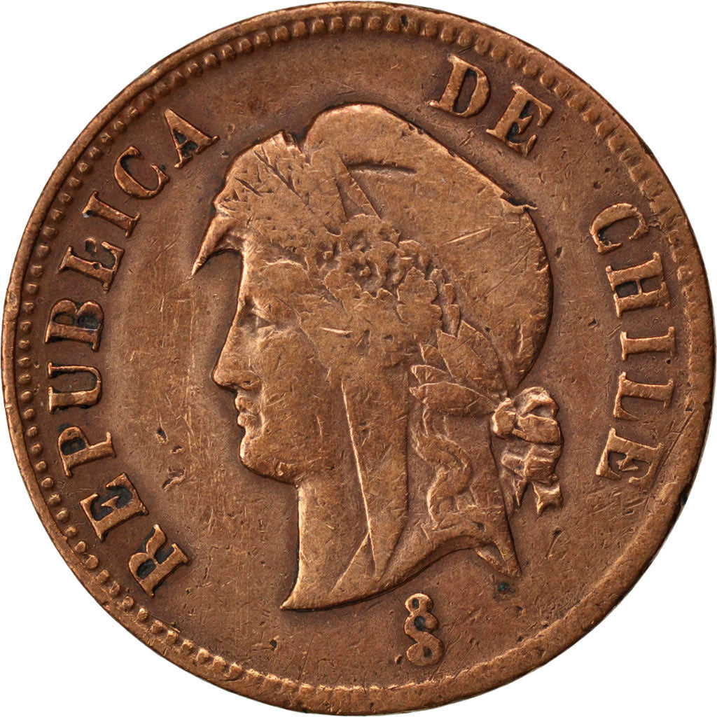CHILE, 2-1/2 Centavos, 1887, KM #150, EF(40-45), Copper, 27, 7.87