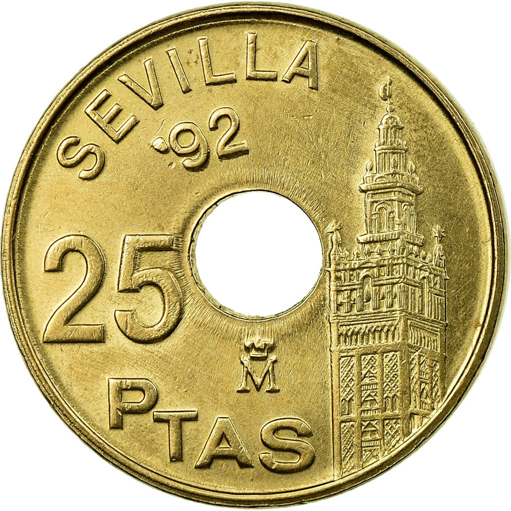 Moneda, España, Juan Carlos I, Giralda Tower of Sevilla, 25 Pesetas, 1992