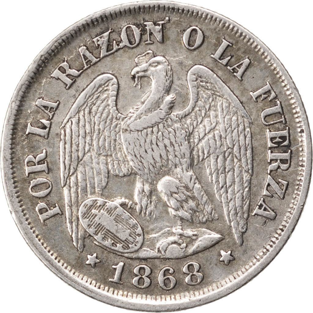 CHILE, Decimo, 1868, KM #136.2, AU(50-53), Silver, 18, 2.46