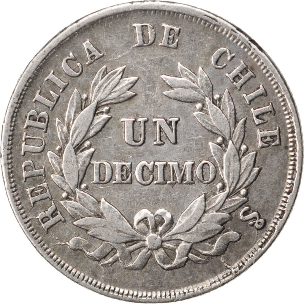 CHILE, Decimo, 1868, KM #136.2, AU(50-53), Silver, 18, 2.46