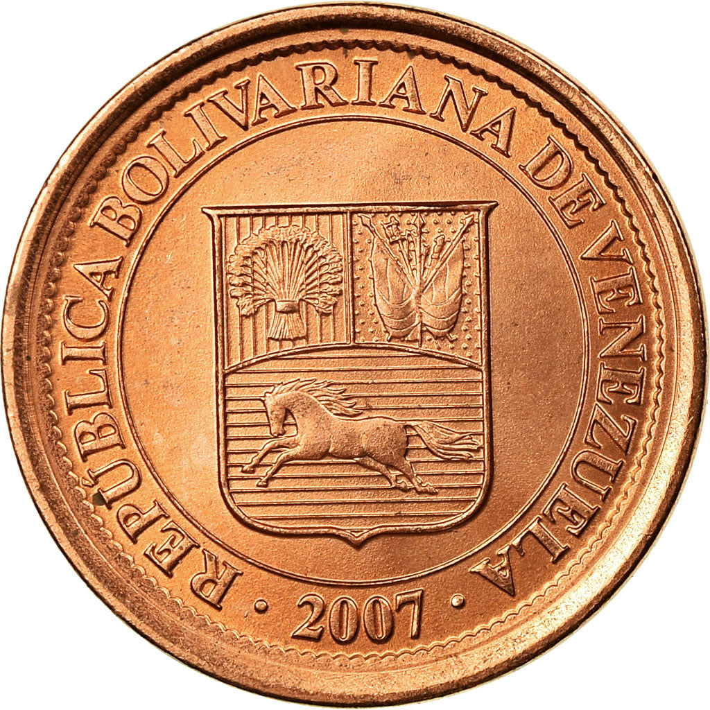 Moeda, Venezuela, 5 Centimos, 2007, Maracay, EF(40-45), Aço Cromado a Cobre