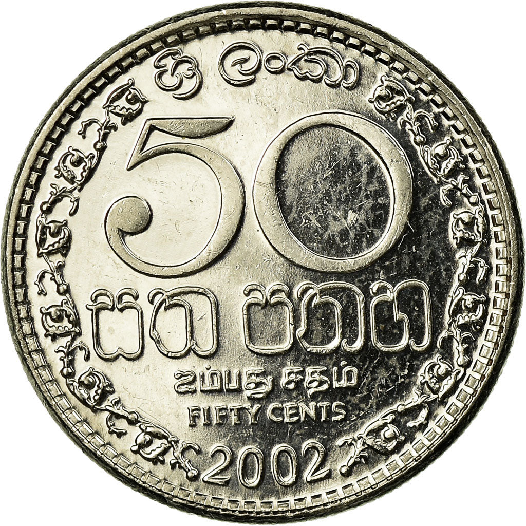Moeda, Sri Lanka, 50 Cents, 2002, EF(40-45), Aço Niquelado, KM:135.2a
