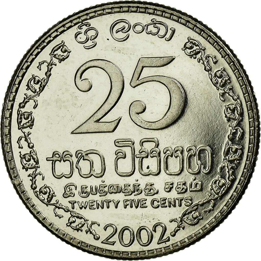 Coin, Sri Lanka, 25 Cents, 2002, EF(40-45), Nickel Clad Steel, KM:141a