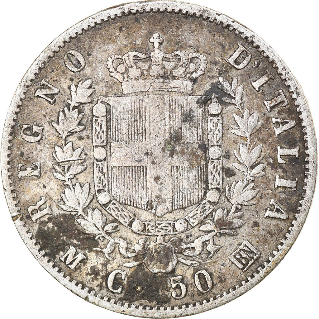 Coin, Italy, Vittorio Emanuele II, 50 Centesimi, 1863, Milan, VF(20-25), Silver