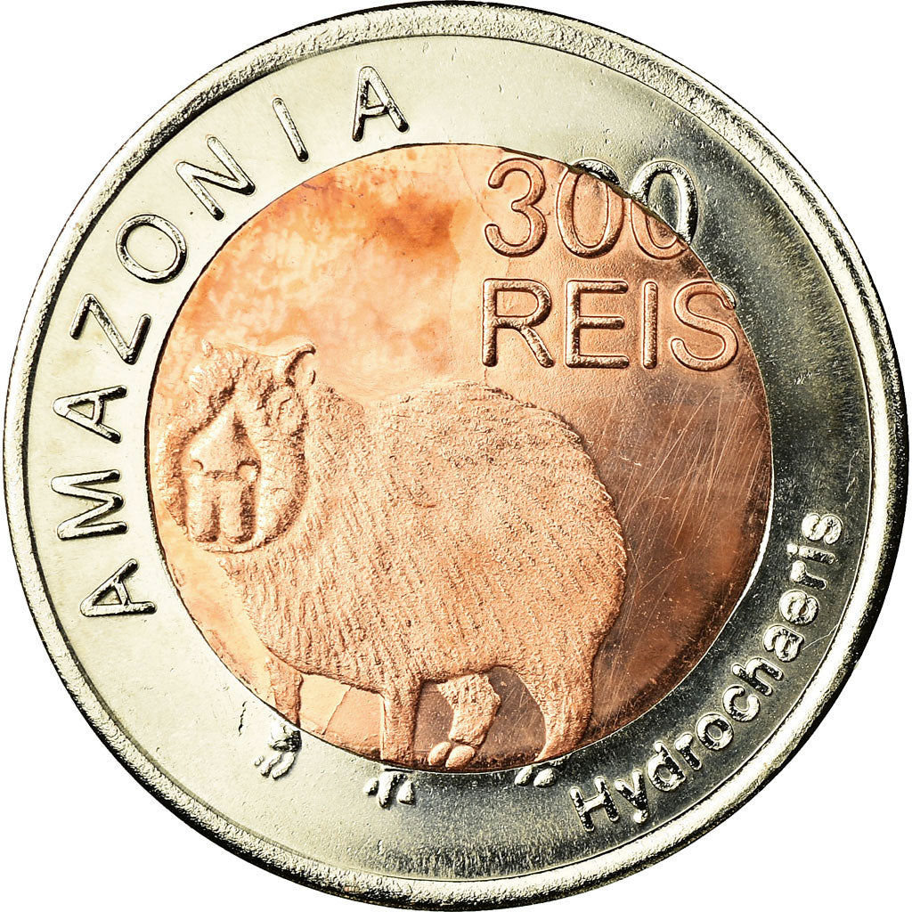 Coin, Brazil, AMAZONIE Capivara, 300 Reis, 2012, AU(55-58), Bi-Metallic
