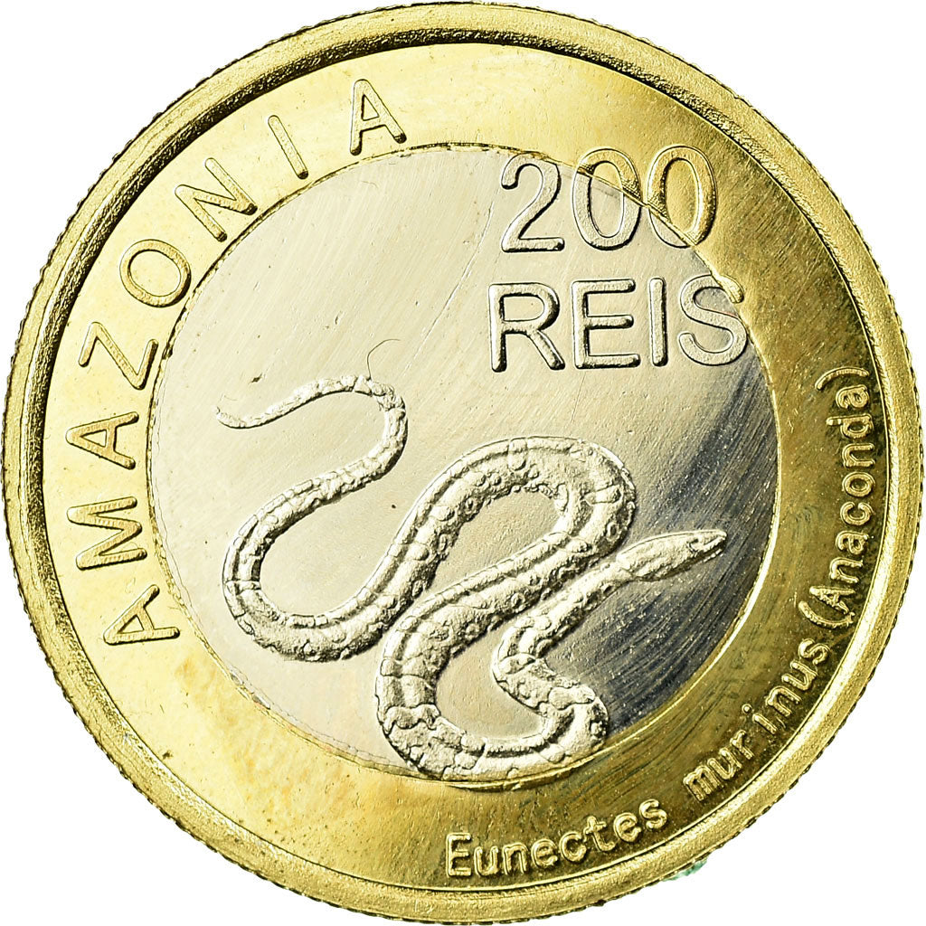 Coin, Brazil, Amazonie  Anaconda, 200 Reis, 2012, AU(55-58), Bi-Metallic