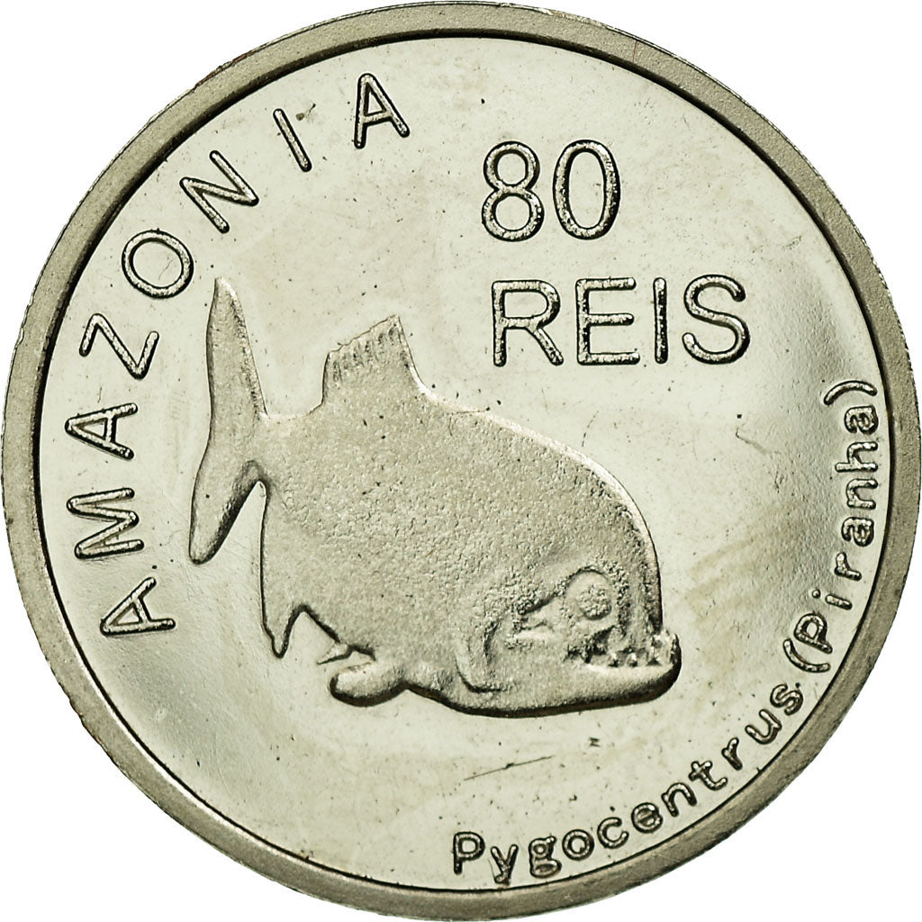 Coin, Brazil, Amazonie Piranha, 80 Reis, 2012, AU(55-58), Copper-nickel