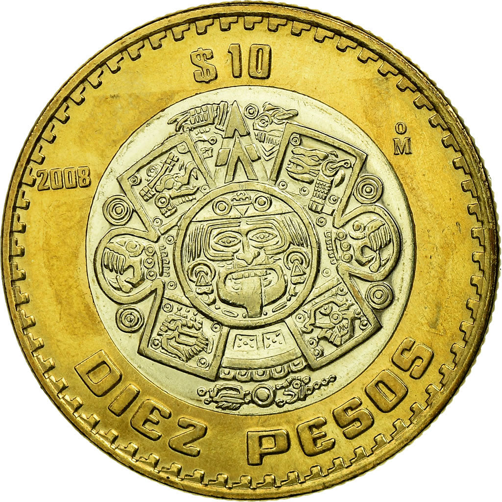 Moneda, México, 10 Pesos, 2008, Mexico City, SC, Bimetálico, KM:616