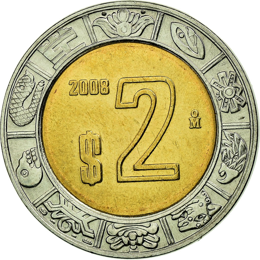 Moneta, Messico, 2 Pesos, 2008, Mexico City, SPL-, Bi-metallico, KM:604