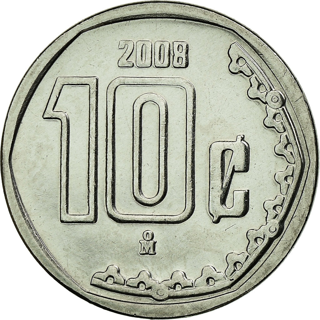 Moneta, Mexico, 10 Centavos, 2008, Mexico City, AU(55-58), Stal nierdzewna