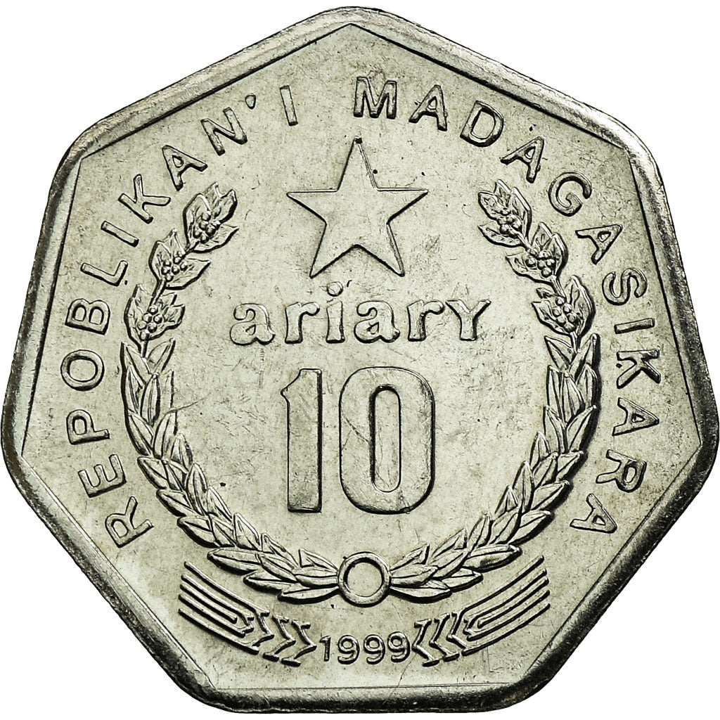 Coin, Madagascar, 10 Ariary, 1999, Royal Canadian Mint, EF(40-45), Stainless