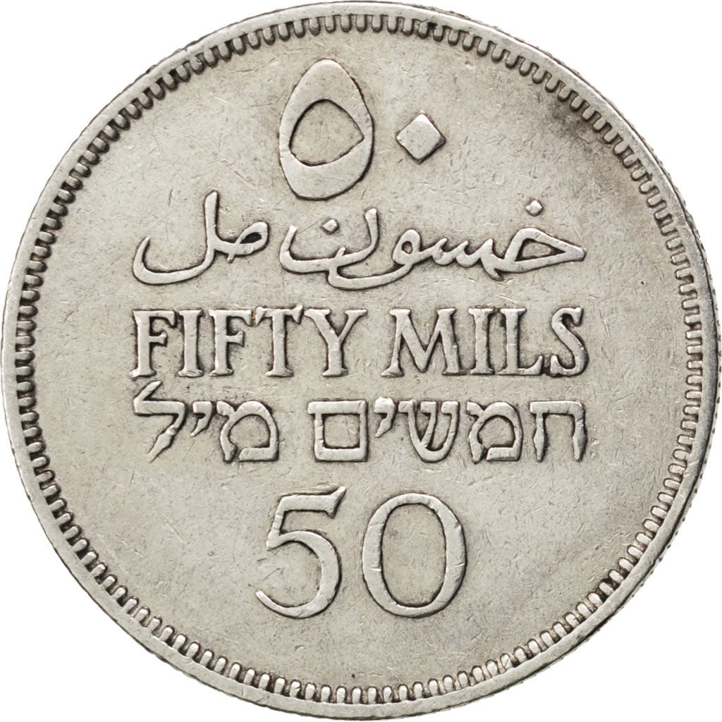 PALESTINE, 50 Mils, 1939, KM #6, EF(40-45), Silver, 23.5, 5.73