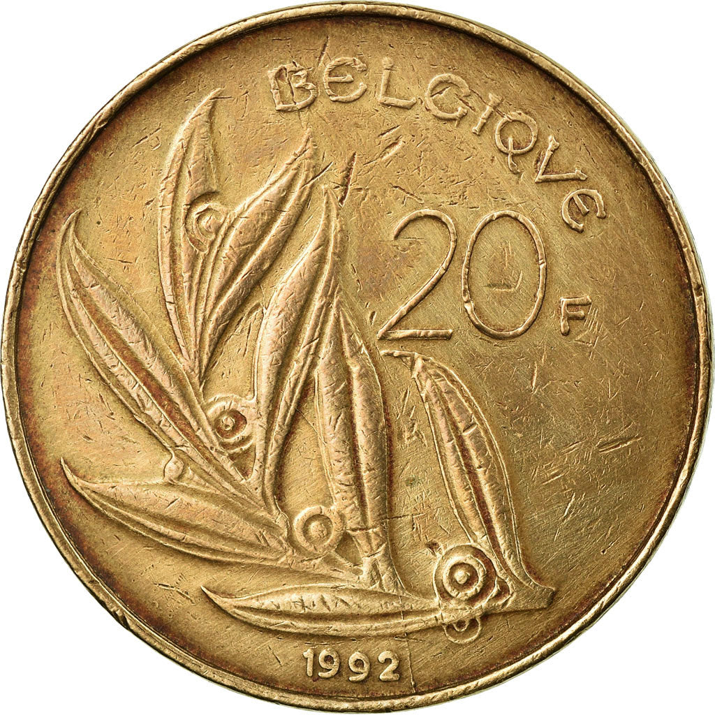 Moeda, Bélgica, 20 Francs, 20 Frank, 1992, EF(40-45), Níquel-Bronze, KM:159