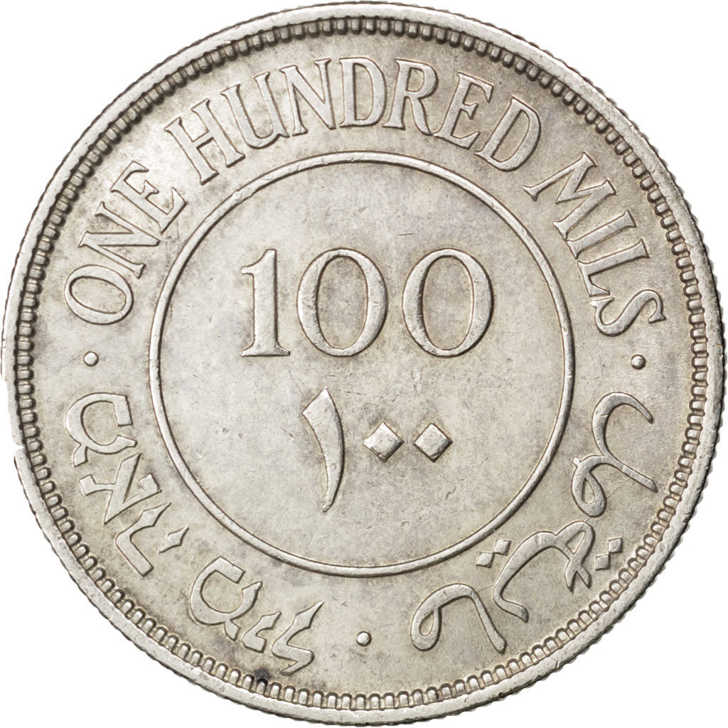 PALESTINE, 100 Mils, 1942, KM #7, AU(55-58), Silver, 29, 11.64