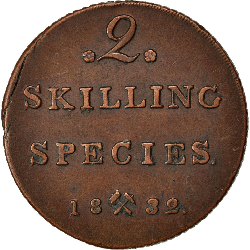 NORWAY, 2 Skilling, 1832, KM #295, EF(40-45), Copper, 18.60