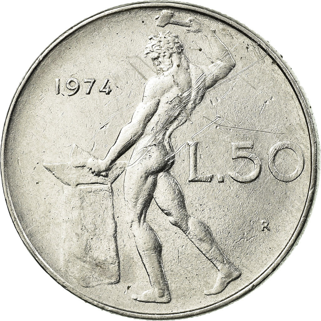 Italy, 50 Lire, 1974, EF(40-45), Stainless Steel, KM:95.1