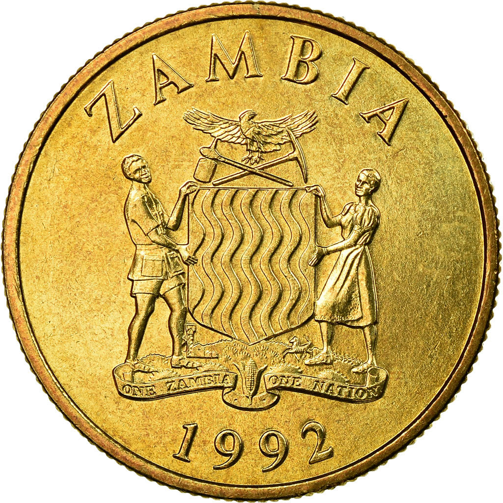 Coin, Zambia, 10 Kwacha, 1992, British Royal Mint, EF(40-45), Brass, KM:32