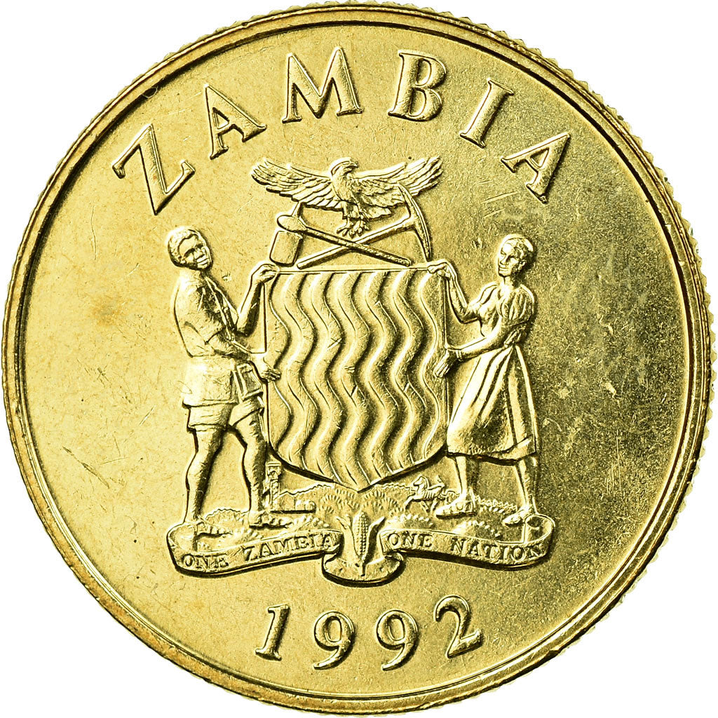 Monnaie, Zambie, 5 Kwacha, 1992, British Royal Mint, TTB, Laiton, KM:31