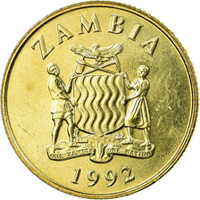 Monnaie, Zambie, 5 Kwacha, 1992, British Royal Mint, TTB, Laiton, KM:31