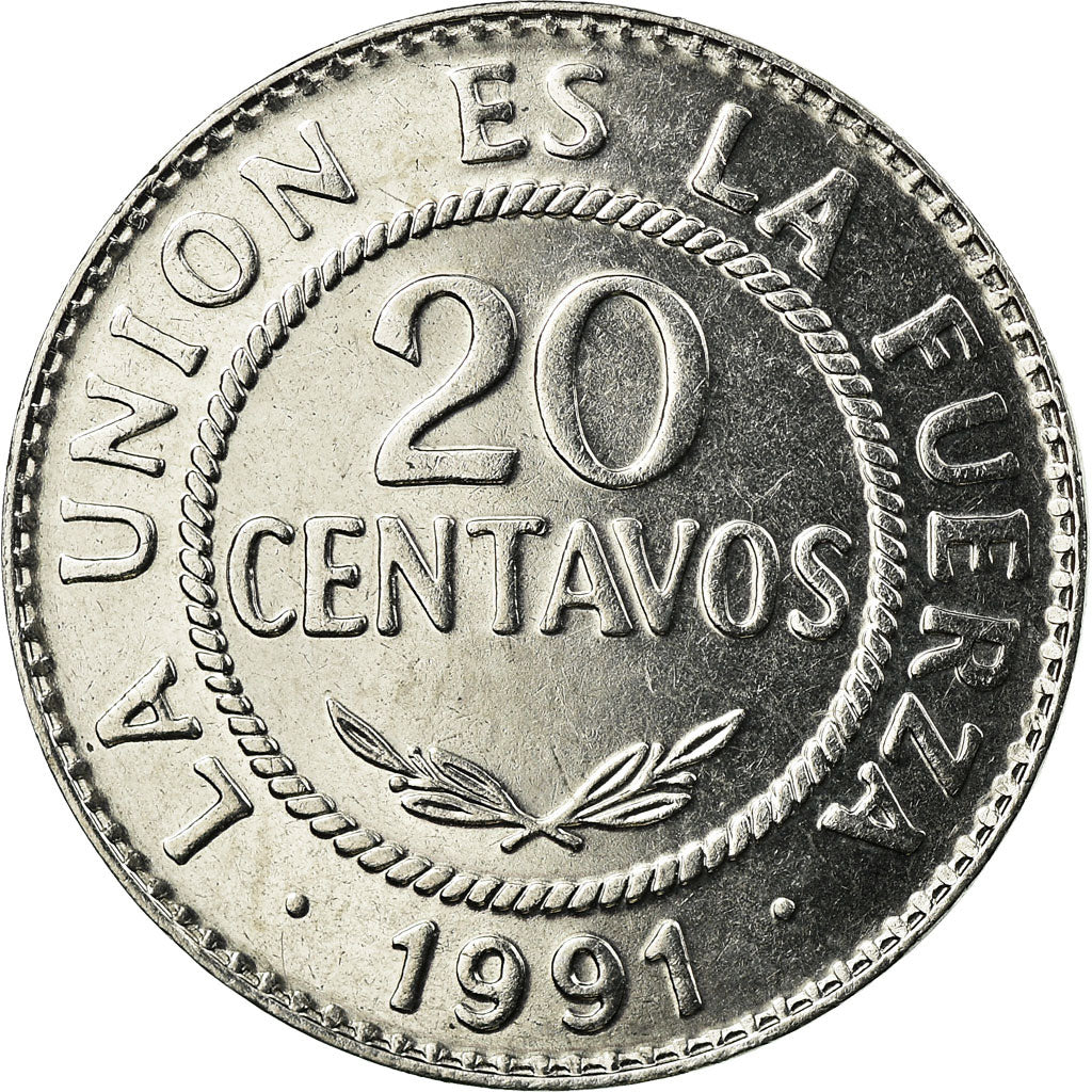 Monnaie, Bolivie, 20 Centavos, 1991, SUP, Stainless Steel, KM:203
