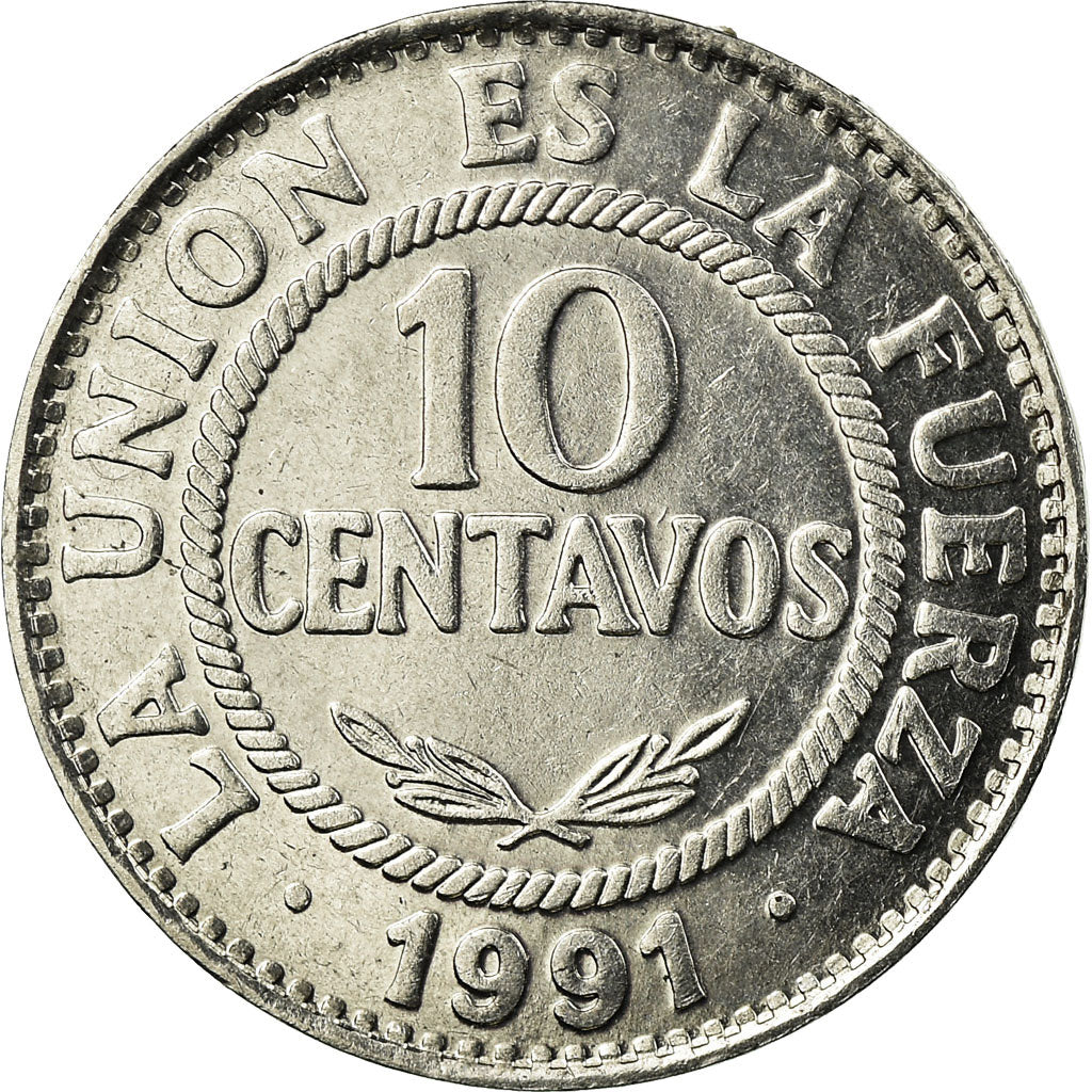 Coin, Bolivia, 10 Centavos, 1991, AU(55-58), Stainless Steel, KM:202