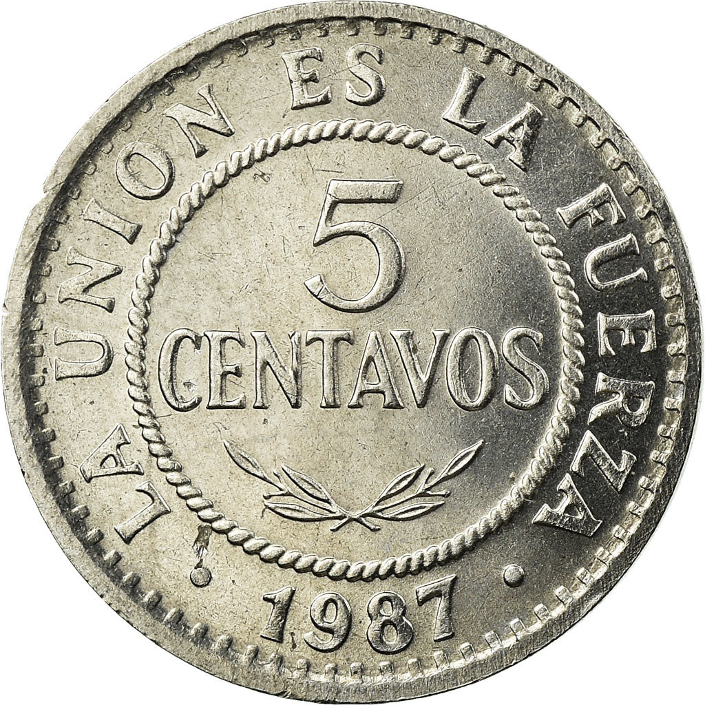 Moneda, Bolivia, 5 Centavos, 1987, EBC, Acero inoxidable, KM:201