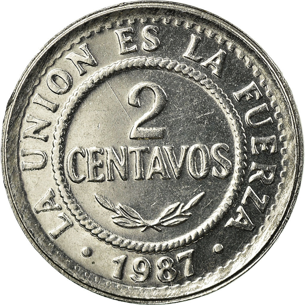 Moneda, Bolivia, 2 Centavos, 1987, EBC, Acero inoxidable, KM:200