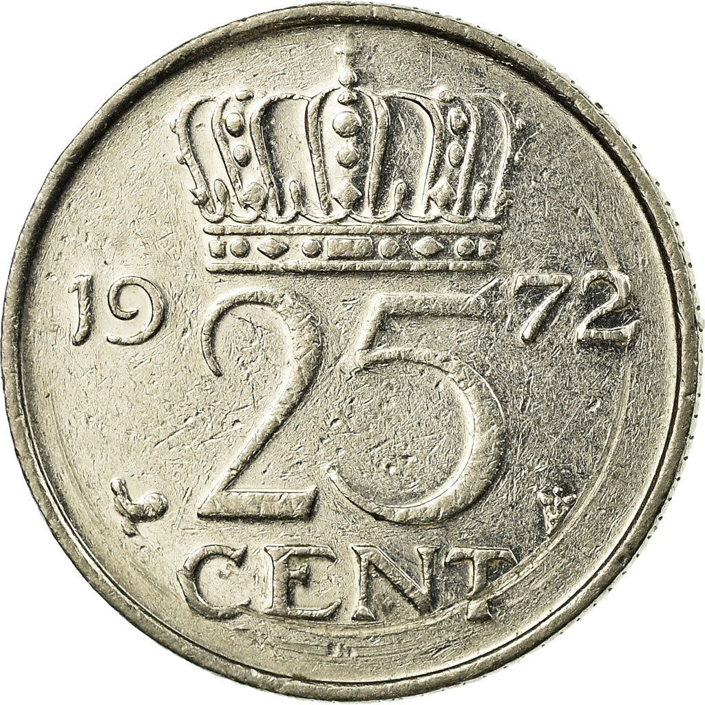 Moneta, Holandia, Juliana, 25 Cents, 1972, EF(40-45), Nikiel, KM:183