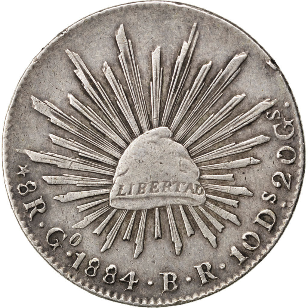 MEXICO, 8 Reales, 1884, Guanajuato, KM #377.8, AU(50-53), Silver, 27.07