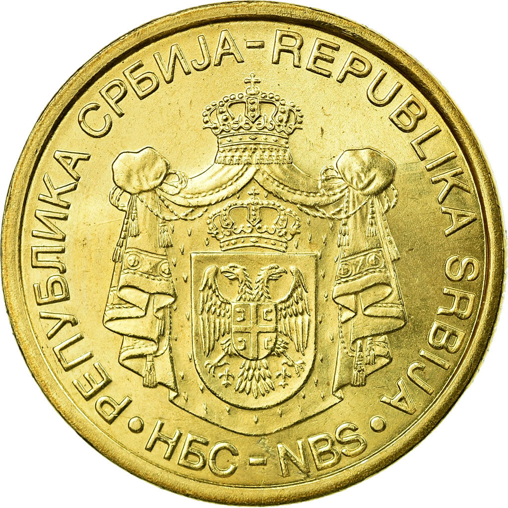 Coin, Serbia, 2 Dinara, 2010, EF(40-45), Copper Plated Steel, KM:49