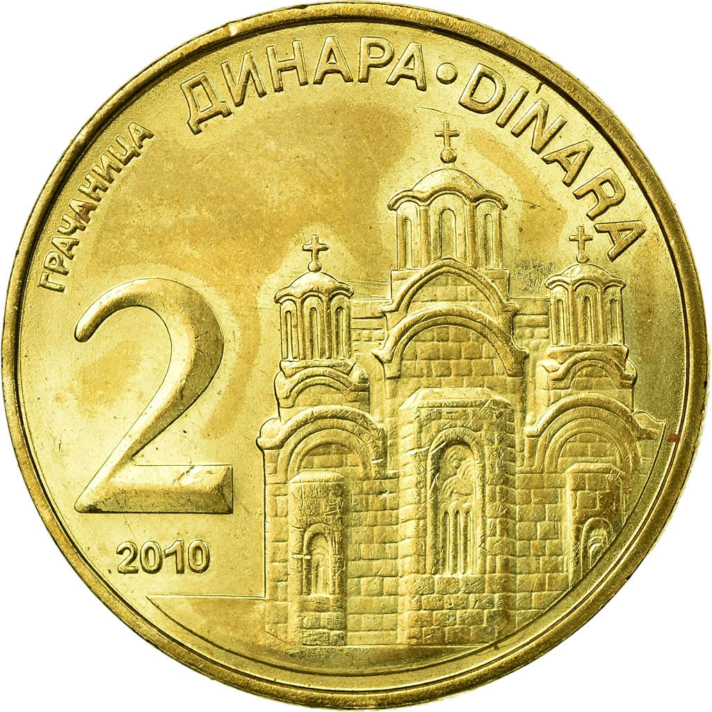Coin, Serbia, 2 Dinara, 2010, EF(40-45), Copper Plated Steel, KM:49