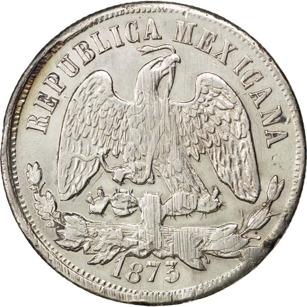 MEXICO, Peso, 1873, Oaxaca, KM #408.6, AU(55-58), Silver, 27.01