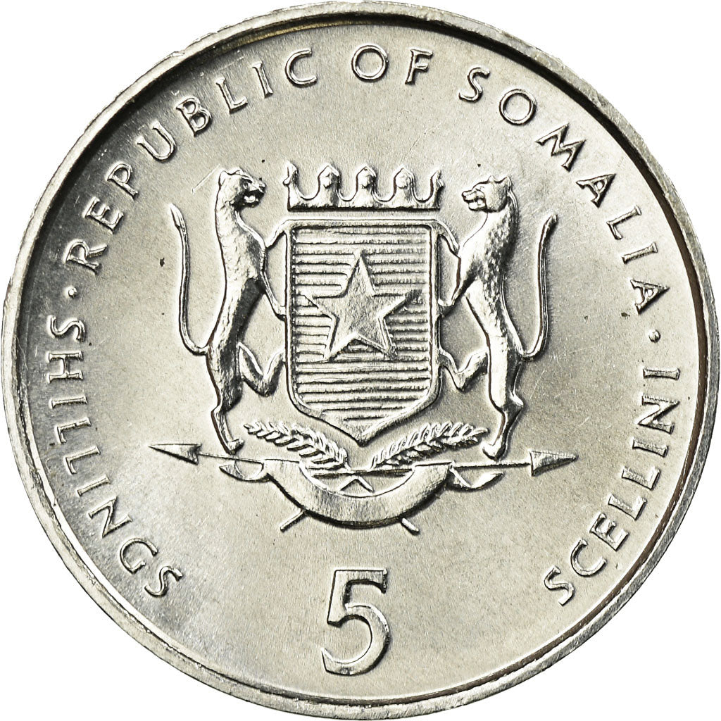 Coin, Somalia, 5 Shilling / Scellini, 1999, AU(55-58), Aluminum, KM:45