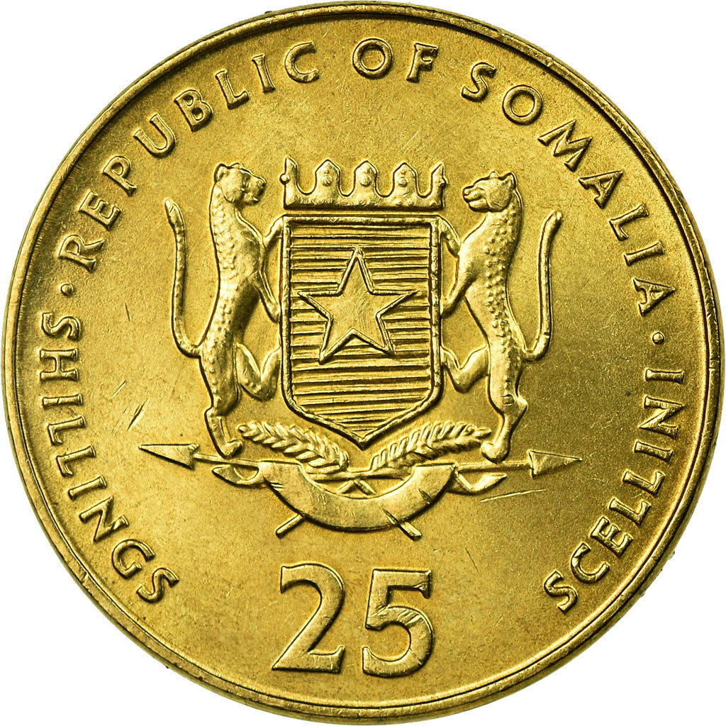 Coin, Somalia, Soccer, 25 Shillings / Scellini, 2001, EF(40-45), Brass, KM:103
