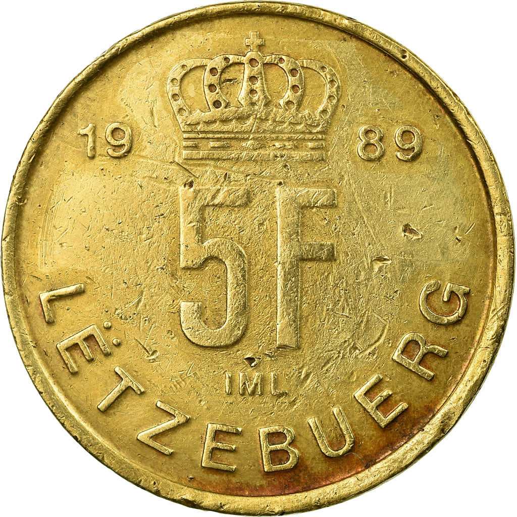 Moneda, Luxemburgo, Jean, 5 Francs, 1989, BC+, Aluminio - bronce, KM:65