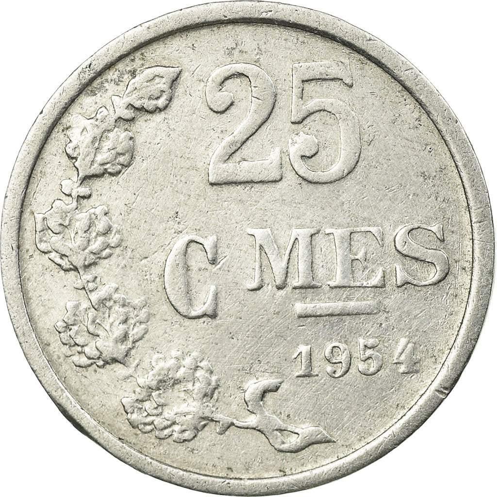 Moneta, Lussemburgo, 25 Centimes, 1954, BB, Alluminio, KM:45a.1