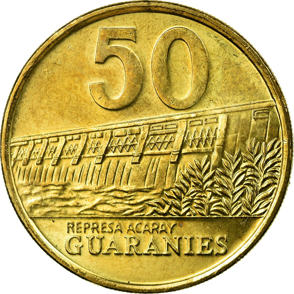 Moneda, Paraguay, 50 Guaranies, 1995, MBC, Latón chapado en acero, KM:191a