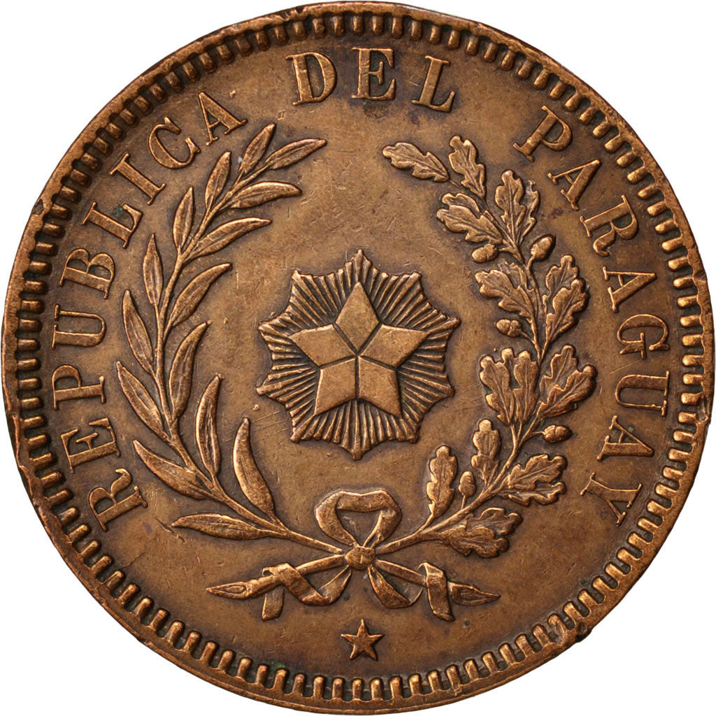 PARAGUAY, 2 Centesimos, 1870, KM #3, AU(55-58), Copper, 10.23