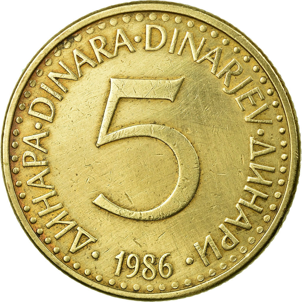 Coin, Yugoslavia, 5 Dinara, 1986, EF(40-45), Nickel-brass, KM:88